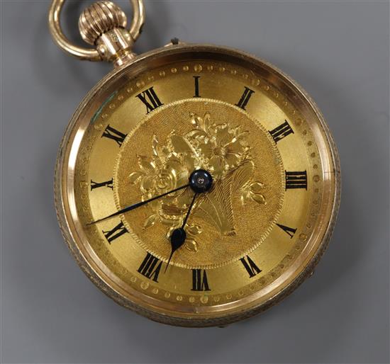 An early 20th century engraved 9ct gold fob watch.